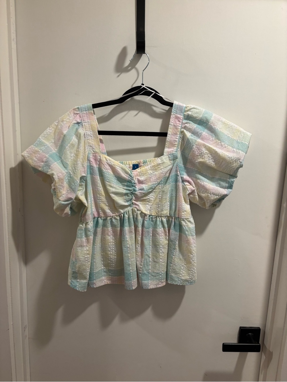 Pastel Striped Peplum Square-Neck Top